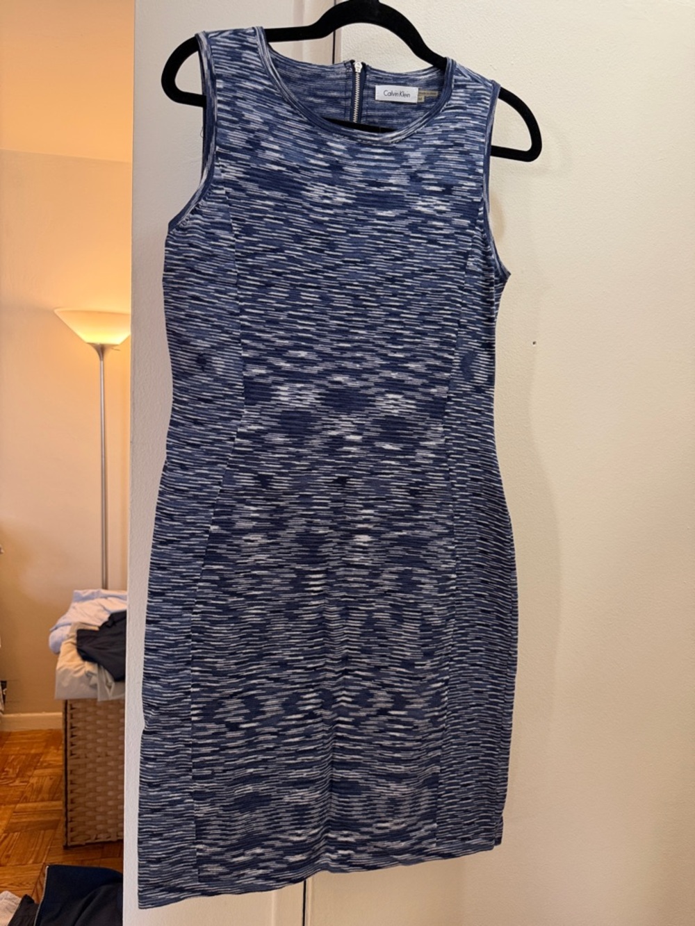 Calvin Klein Blue Space-Dye Sleeveless Midi Sheath Dress